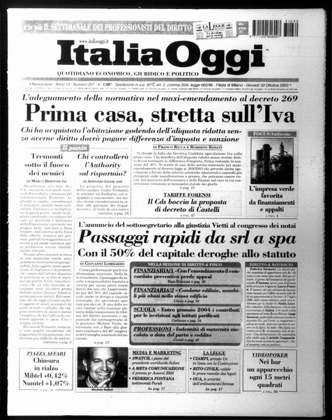 Italia oggi : quotidiano di economia finanza e politica